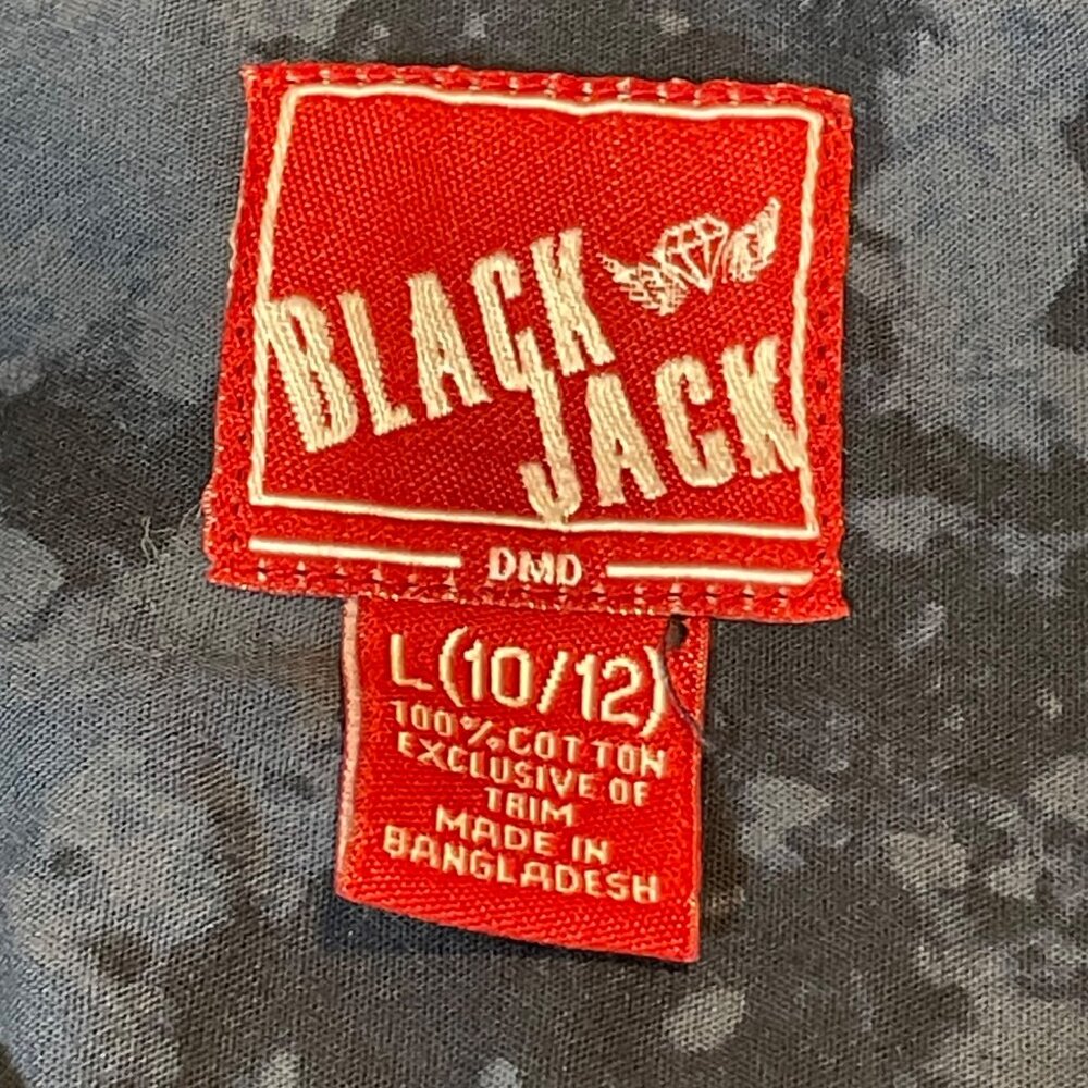 Black Jack Kids Hooded Button-Up Shirt Camo Print L (10/12) 100% Cotton Blue - Picture 3 of 7